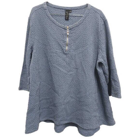 Focus Casual Life Womens Lagenlook Tunic Top size Large Blue Textured Minimalist - Picture 1 of 6